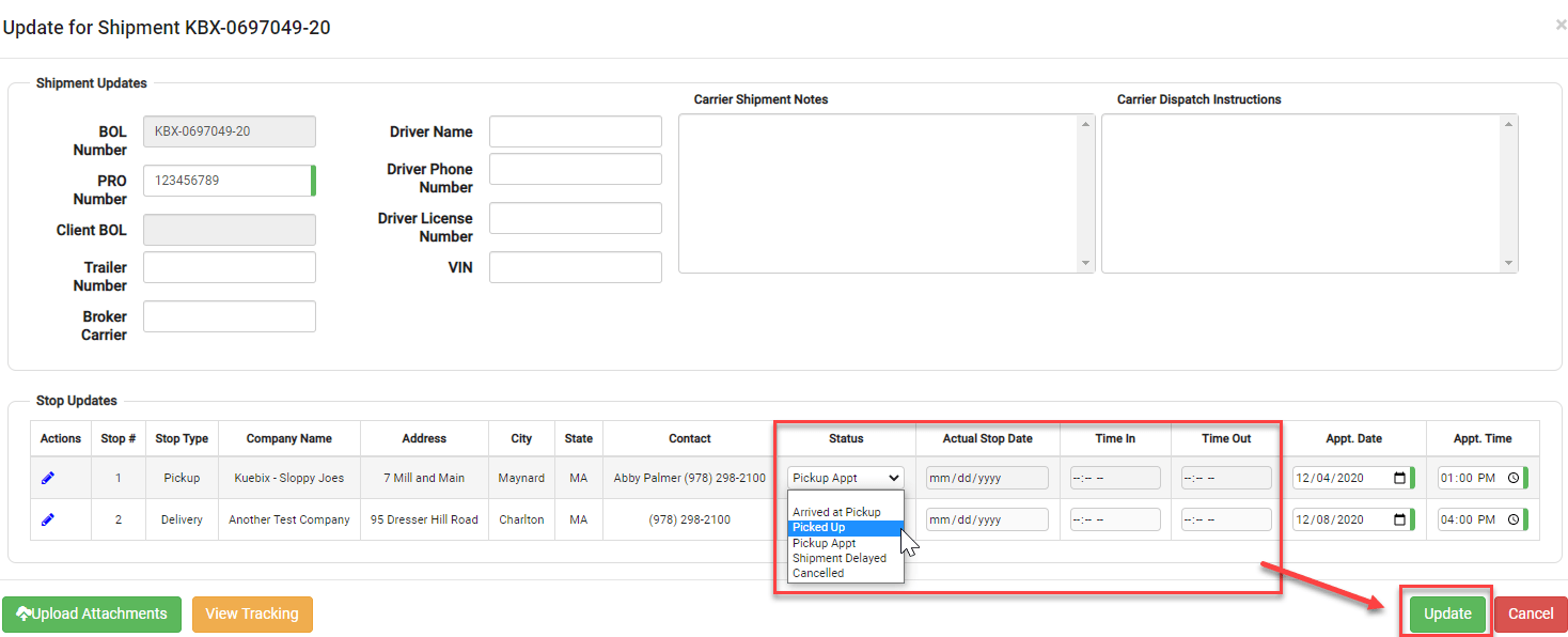 Shipment Track Update 2